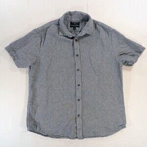 Banana Republic Mens Large Black White Linen Slim Fit Short Sleeve Button Up